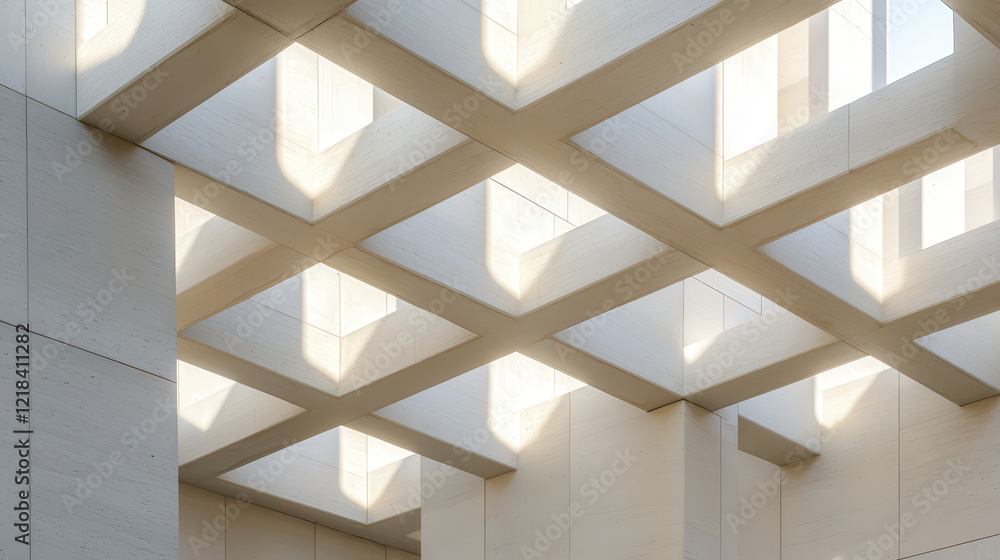 Obraz premium Elegant architectural design featuring modern ceiling with geometric patterns and natural light