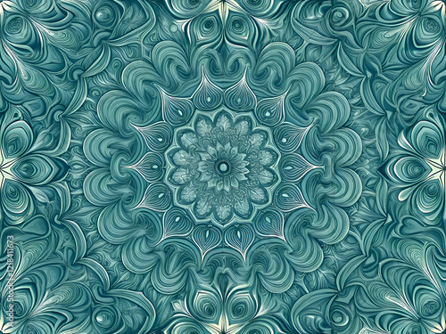 Abstract Teal Floral Pattern with Intricate Details.