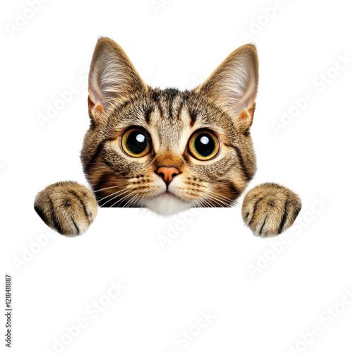 Curious Cat Web Banner Peek on transparent background.