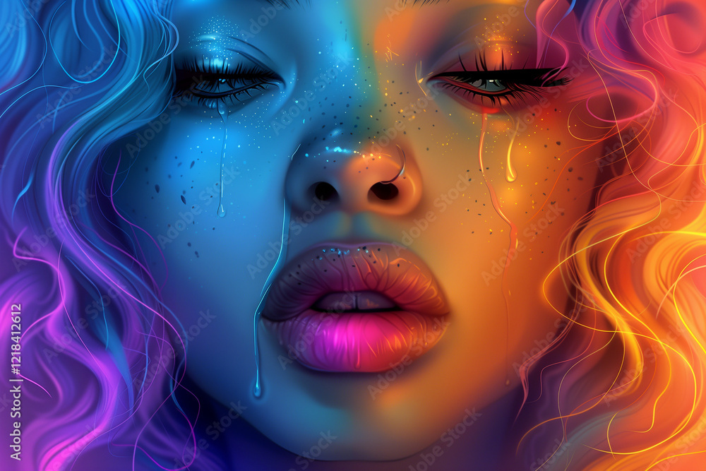 Bright lips that create a bold and artistic visual effect. Bright lips that create a bold and artistic visual effect.