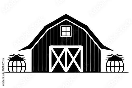 Vintage Rustic Barn with Haystacks and Open Doors - Country Life Vector