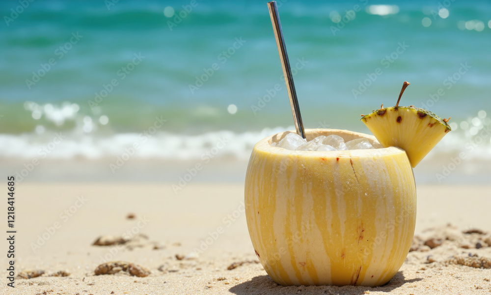 Refreshing Coconut Water with Straw and Pineapple Slice A chilled coconut filled with refreshing coconut water, served with a straw and garnished Refreshing Coconut Water with Straw and Pineapple Slice A chilled coconut filled with refreshing coconut water, served with a straw and garnished
