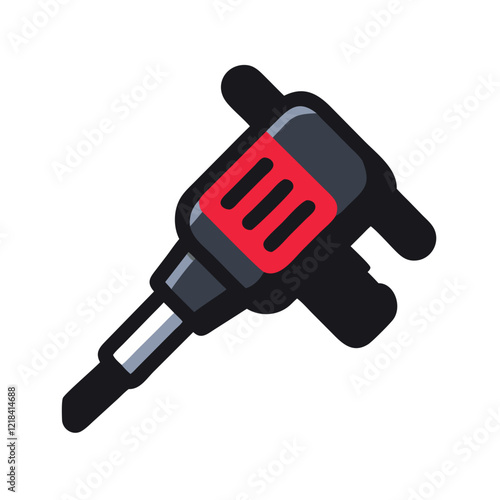 Vibrant illustration of a jackhammer featuring red and black design elements for construction use