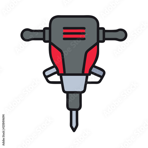 Stylized illustration of a jackhammer with red and gray accents for construction work