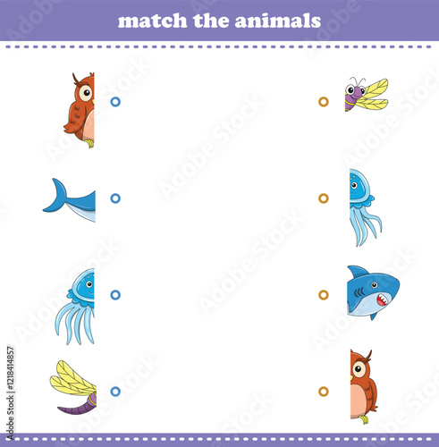Match halves of cute cartoon wildlife animals. Logical game for kids