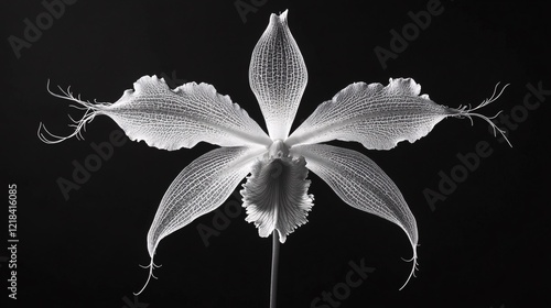 Elegant white spider orchid flower on a striking black background