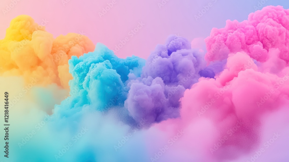 Fototapeta premium A vibrant, colorful cloud scene featuring shades of yellow, blue, purple, and pink, creating a dreamy and surreal atmosphere.