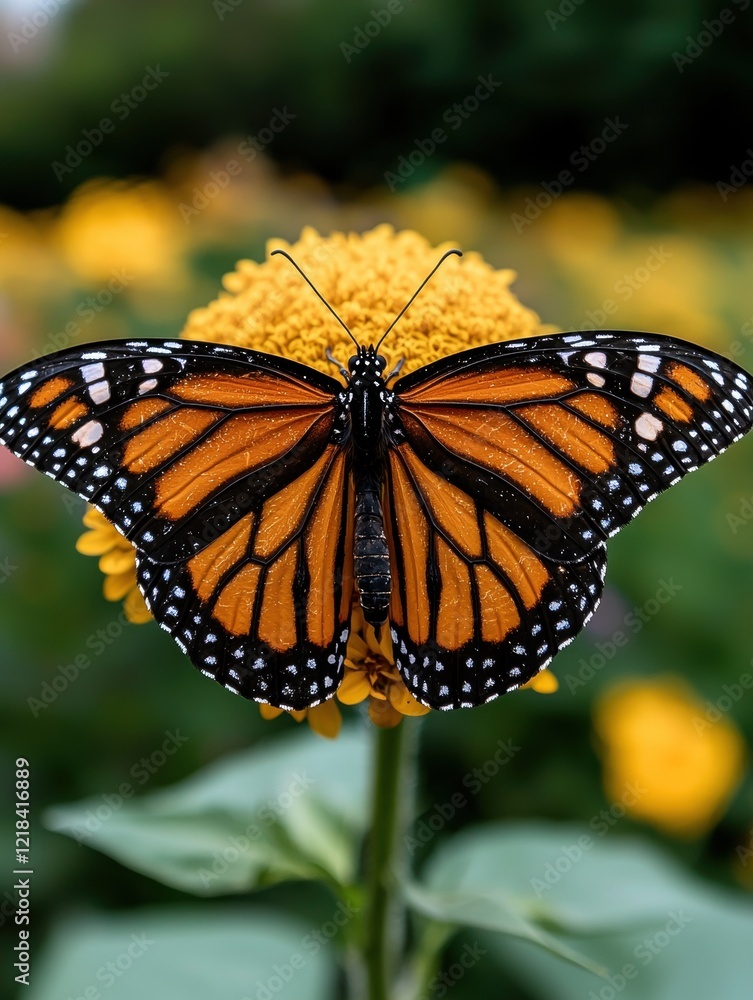 Fototapeta premium Monarch butterfly on yellow flower
