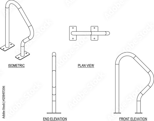 Vector illustration of a rack for securing bicycle parking to keep it neat in public places, parks, fields for safety from thieves