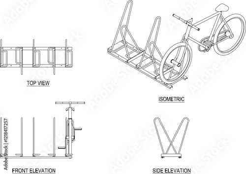 Vector illustration of a rack for securing bicycle parking to keep it neat in public places, parks, fields for safety from thieves