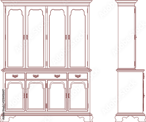 vector illustration design image furniture cupboard old classic vintage carving ethnic traditional