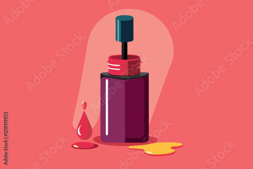 Stylish Nail Polish Bottle with Brush and Vibrant Polish Drops Vector
