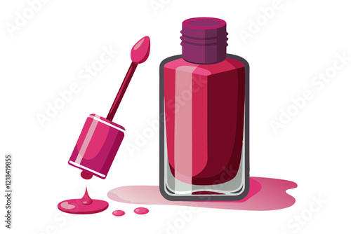 Stylish Nail Polish Bottle with Brush and Vibrant Polish Drops Vector