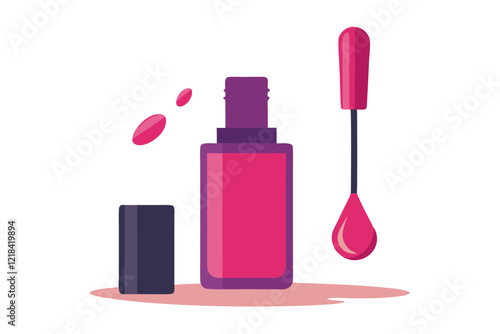 Stylish Nail Polish Bottle with Brush and Vibrant Polish Drops Vector