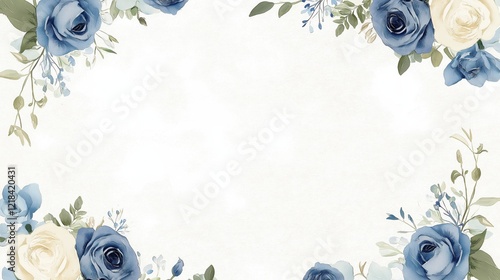 White background with watercolor floral borders in various shades of blue and cream