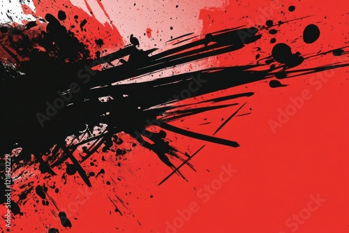 Abstract Red and Black Ink Splatter Paint Strokes Background Texture Design