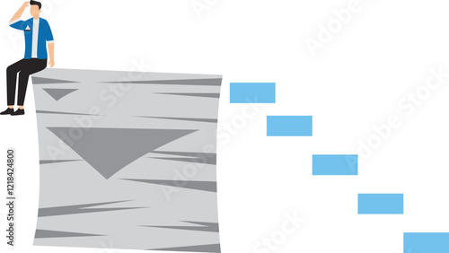 Overwork with excessive workload, heavy workload or business burden make depression, burnout and low efficiency, stressed businessman sitting on work task papers that are piled up and scattered around