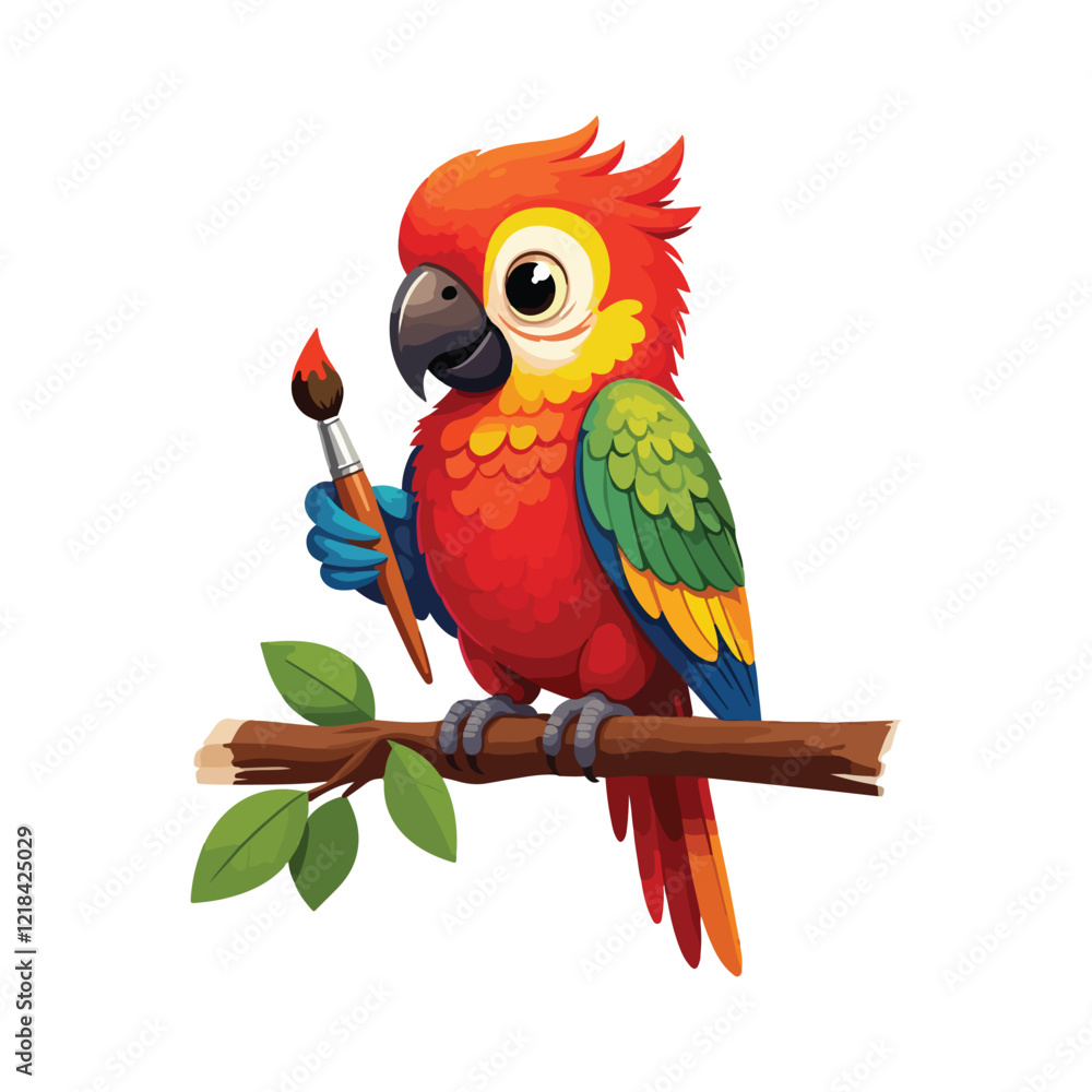 Fototapeta premium Cute Parrot Bird With Sombrero Hat Cartoon Vector Icon Illustration. Animal Holiday Isolated vector