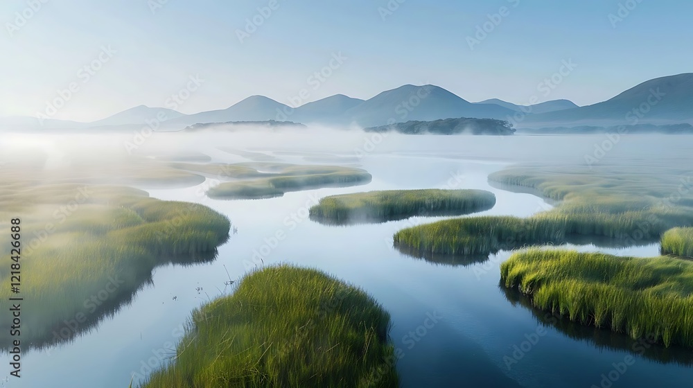 Obraz premium Estuaries are dynamic ecosystems where rivers meet the sea, blending freshwater with saltwater. These coastal zones are rich in biodiversity, supporting various plants, fish, birds, and other wildlife
