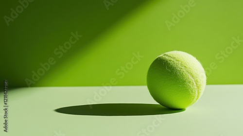 Obraz na płótnie Bright green tennis ball casting a shadow on a similar colored surface in a minimalist setting w salonie