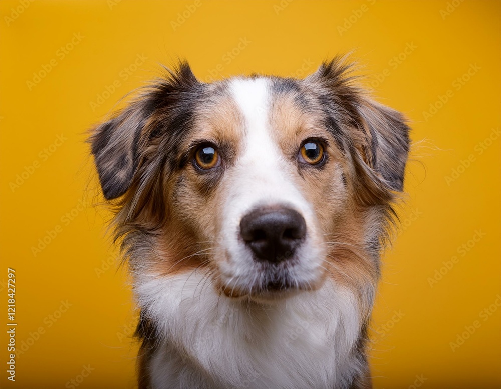 realistic studio photo of a dog on a yellow background realistic studio photo of a dog on a yellow background