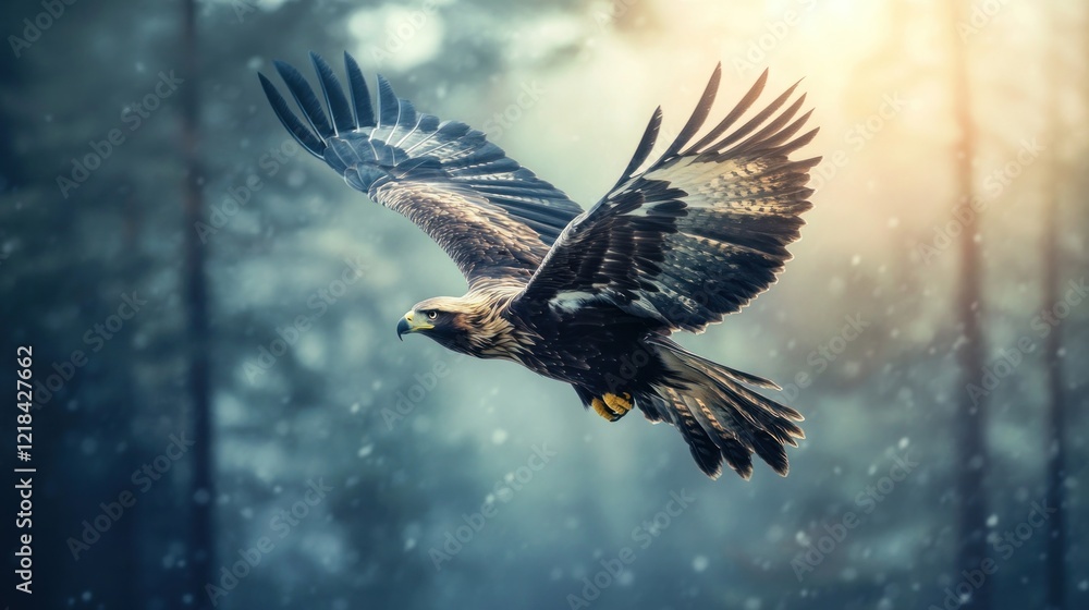 Fototapeta premium Flying eagle preparing to catch prey, AI generated image