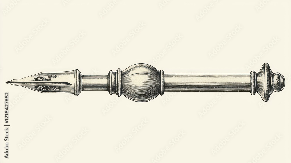 Intricate Line Drawing of Antique Writing Instrument Intricate Line Drawing of Antique Writing Instrument