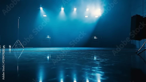 Wallpaper Mural Dark Studio Setup with Blue Lighting and Reflective Floor Torontodigital.ca