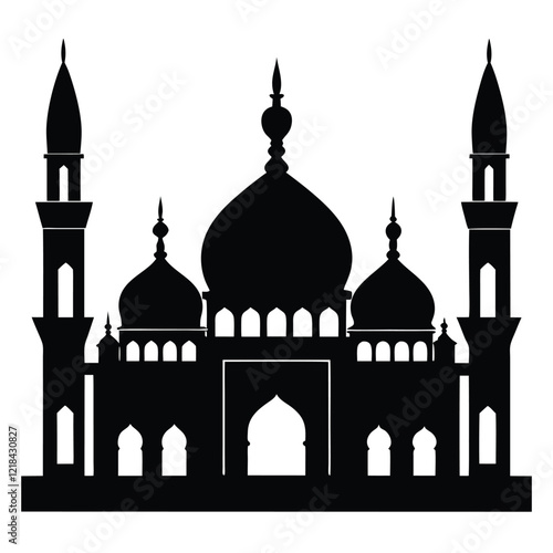Taj mahal silhouette on white background