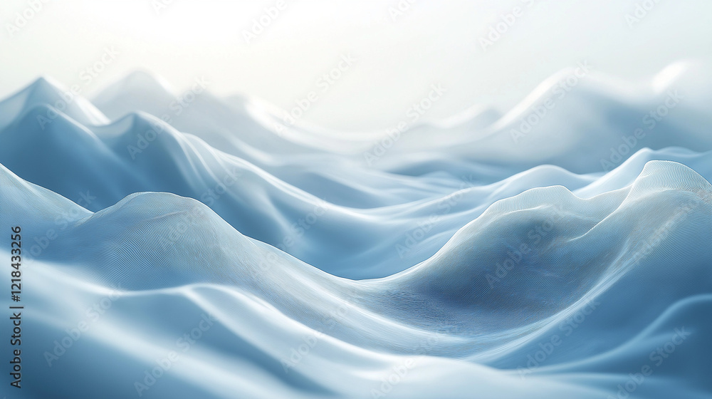 Obraz premium White background, glowing lines in the center of the screen, light white and gray style, futuristic landscape, blurred focus.