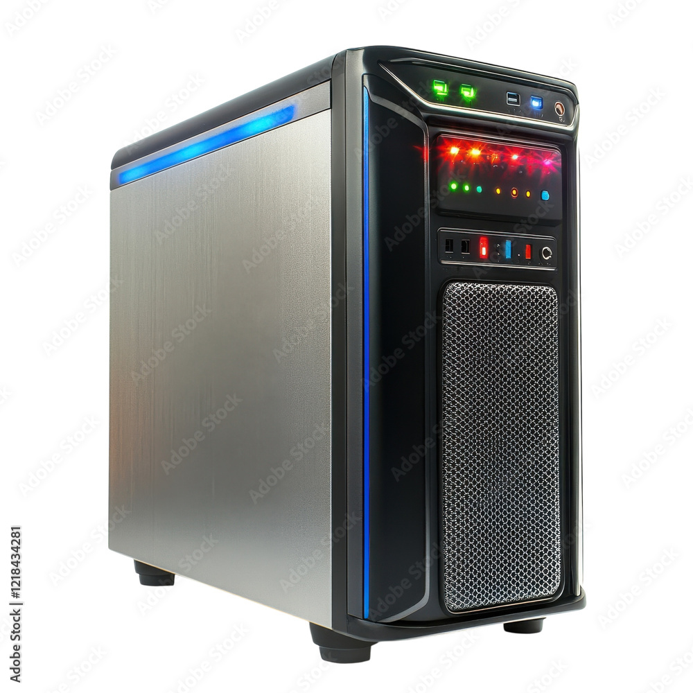 Fototapeta premium Sleek Desktop Computer Case on transparent background.