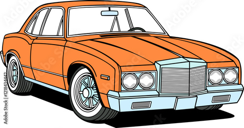 orange colour old model car hand drawn vintage vector image transparent background 