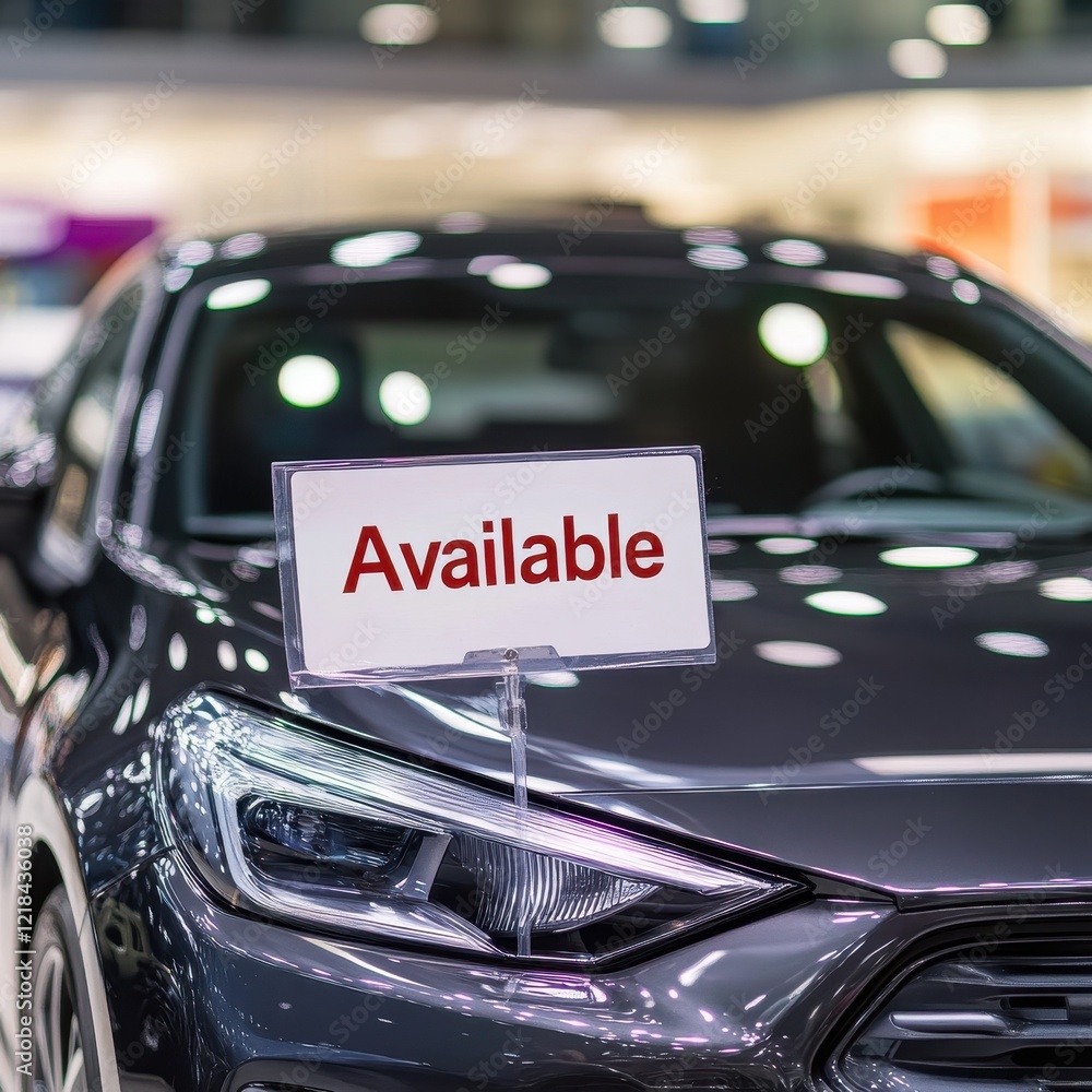 Obraz premium Sleek Car for Rent Urban Center Vehicle Promotion Modern Environment Close-Up Rental Availability Concept