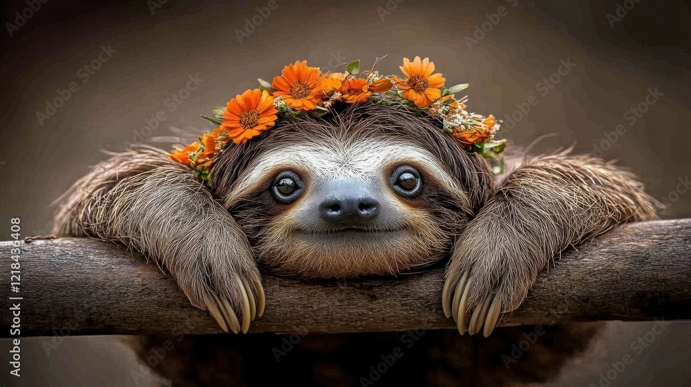 Fototapeta premium Sloth with Flower Crown