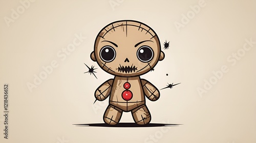 Kawaii-Style Voodoo Doll with Large Eyes and Playful Dark Aesthetic
