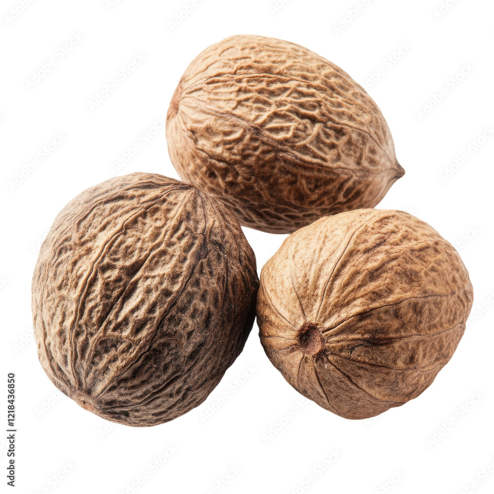 Dry Nutmeg Spice Macro Shot on transparent background. Dry Nutmeg Spice Macro Shot on transparent background.