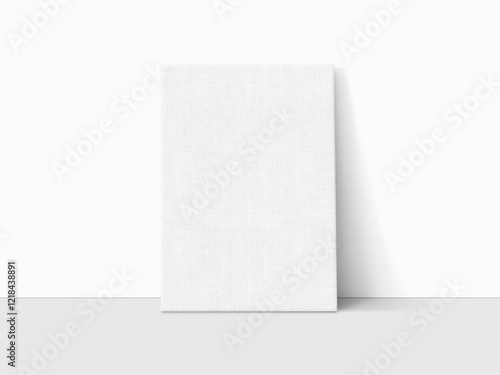 A white canvas leaning against the white wall mockup