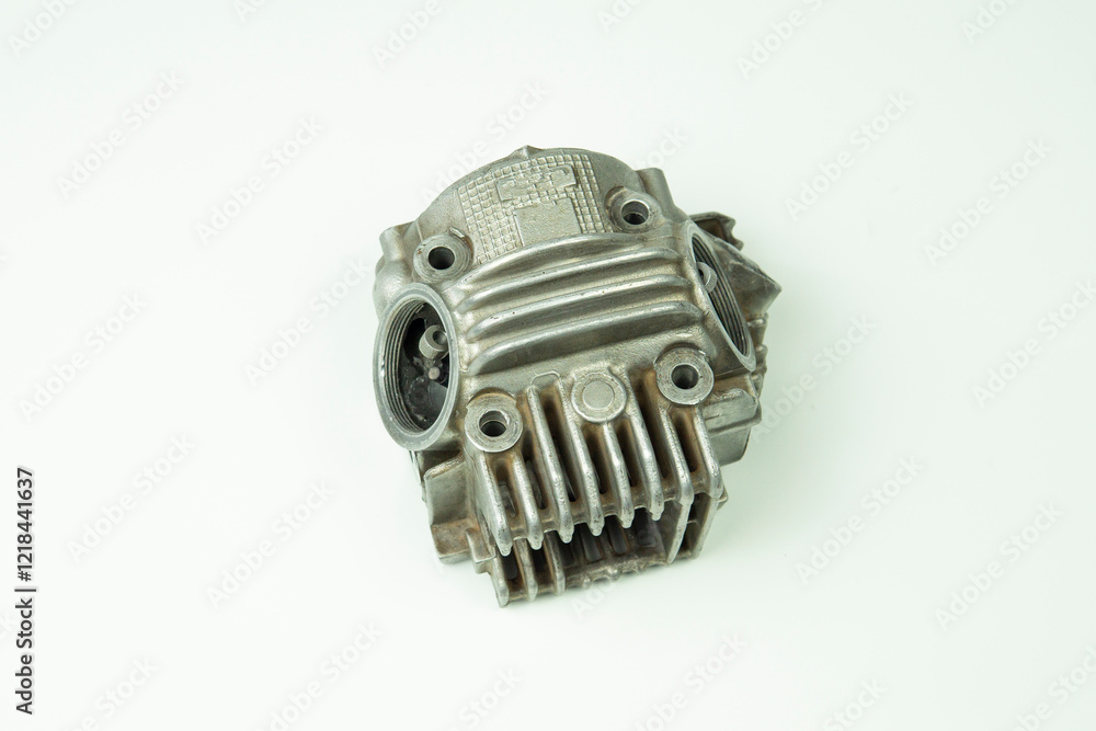 Motorcycle cylinder head, cylinder block isolated on white background Motorcycle cylinder head, cylinder block isolated on white background