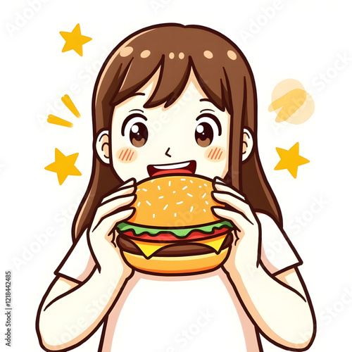 girl eating hamburger coloring page