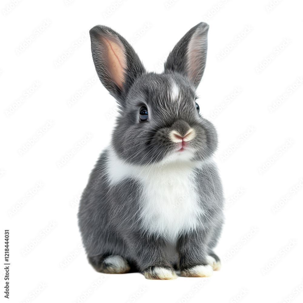 Fototapeta premium Adorable Grey and White Baby Rabbit Fluffy Fur Long Ears Cute Pet Animal