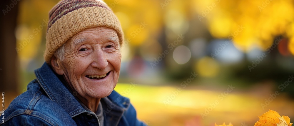 Smiling elderly man enjoying autumn in the park, surrounded by colorful leaves and capturing the warmth of peaceful outdoor moments, nature and companionship. Smiling elderly man enjoying autumn in the park, surrounded by colorful leaves and capturing the warmth of peaceful outdoor moments, nature and companionship.