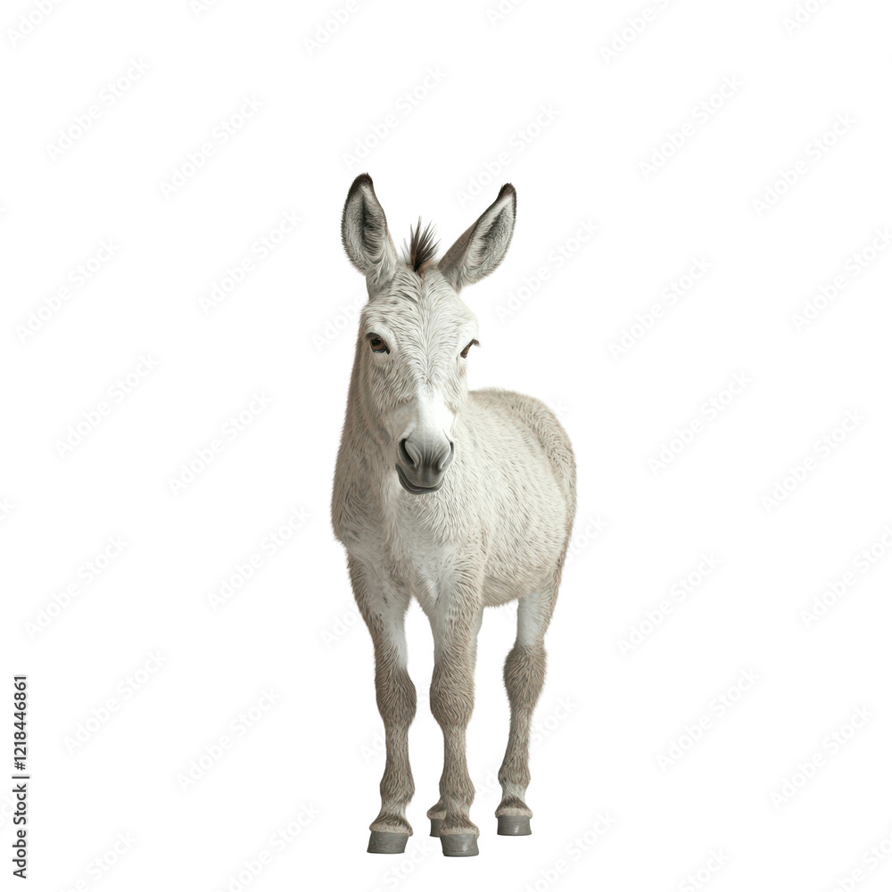A White Donkey Stands Facing Forward on a Black Background, A White Donkey Stands Facing Forward on a Black Background,