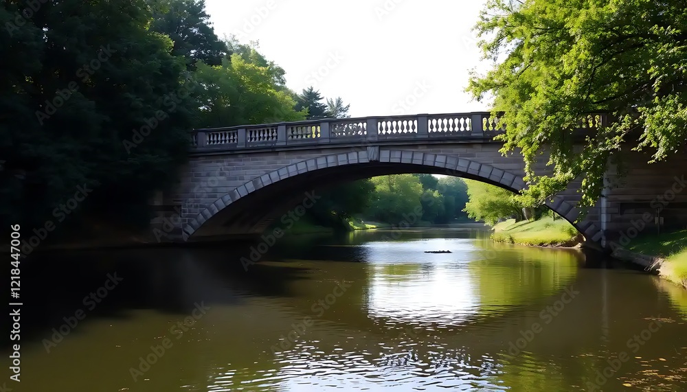 Stone Arch Bridge Over Calm Canal Water Stone Arch Bridge Over Calm Canal Water