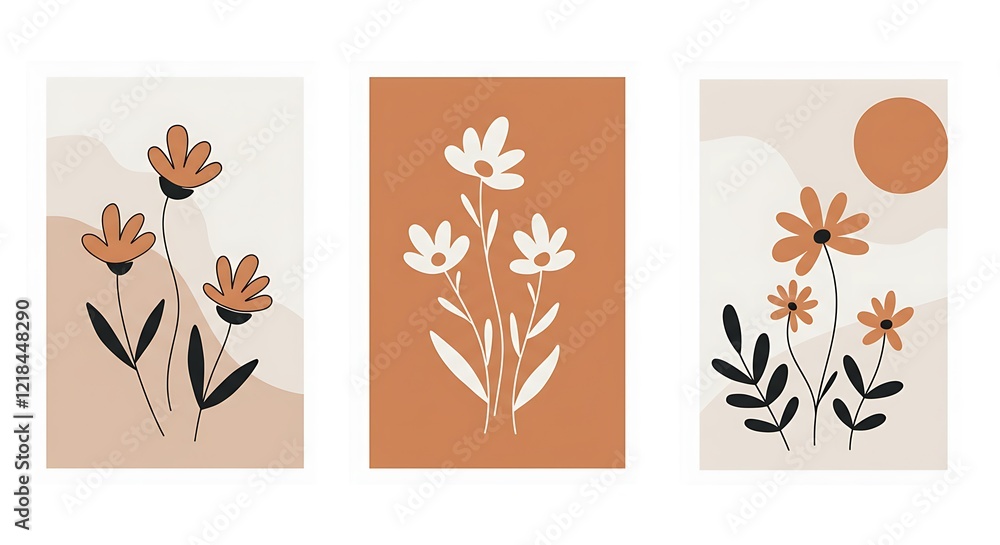 Vector simple minimal illustrations, simple wavy and groovy. hand drawn naïve style, flowers and plants, floral botanic design templates, frames and modern wall art Vector simple minimal illustrations, simple wavy and groovy. hand drawn naïve style, flowers and plants, floral botanic design templates, frames and modern wall art
