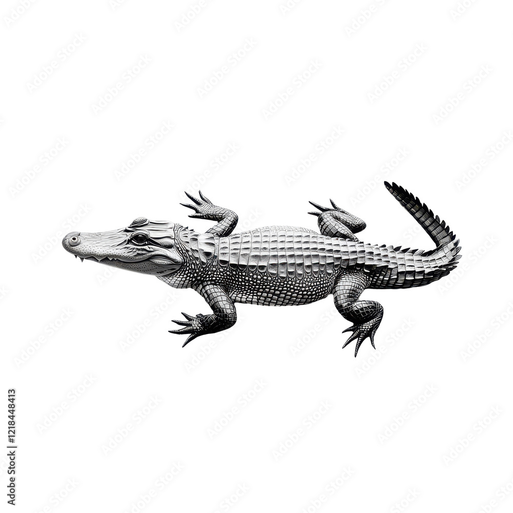 Naklejka premium Young Alligator Black and White Wildlife Reptile Nature Animal Scales