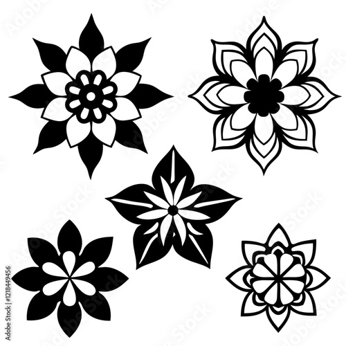 Collection beautifull black and white flowers vector illustration.