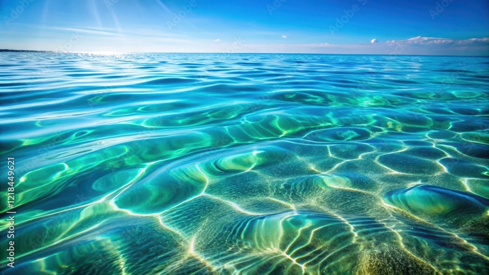 Fototapeta premium Gentle waves disturb crystal clear water surface, creating intricate ripples, aquatic landscape, water surface disturbance