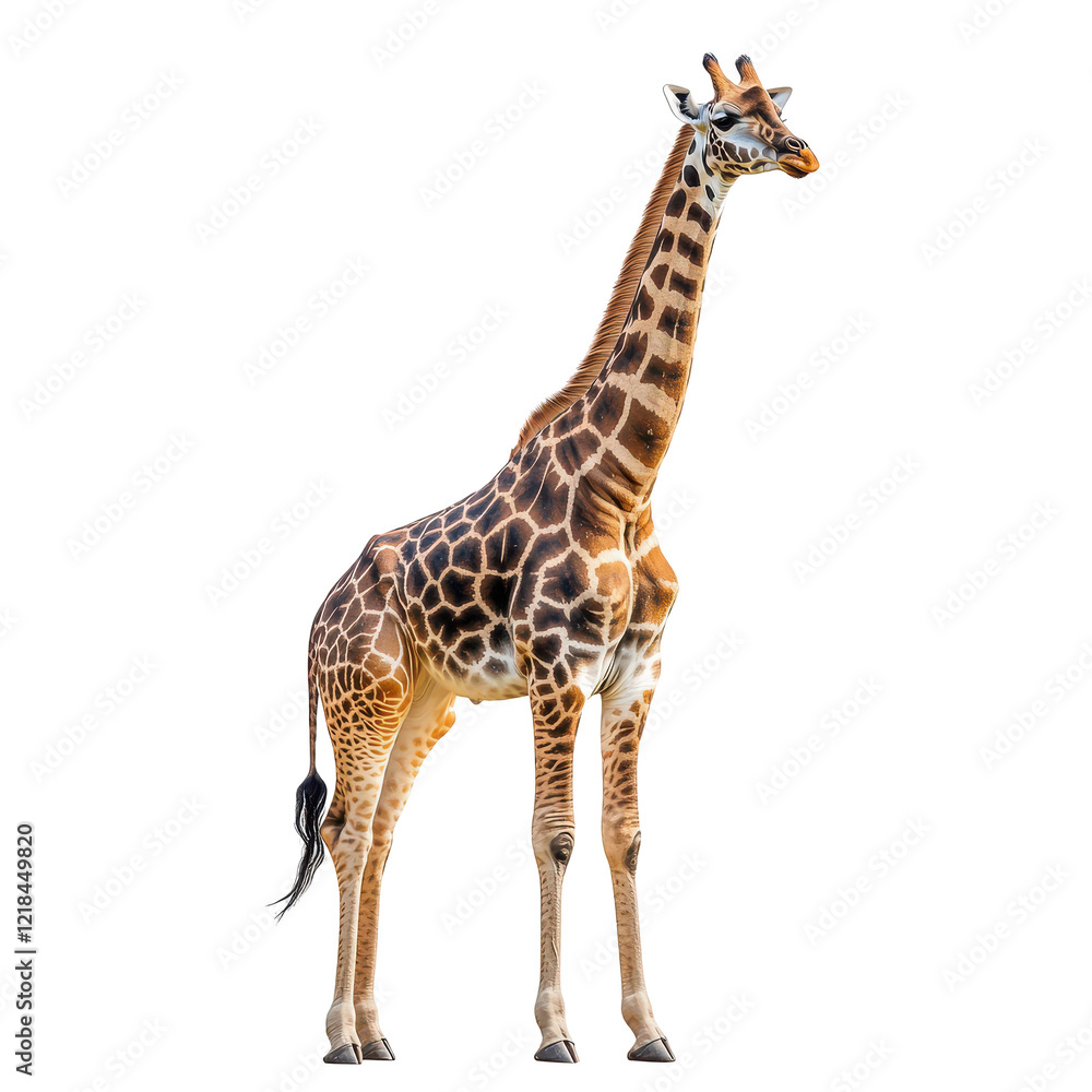 Fototapeta premium Giraffe on black background African wildlife animal portrait tall neck spots pattern majestic nature safari zoo animal photography