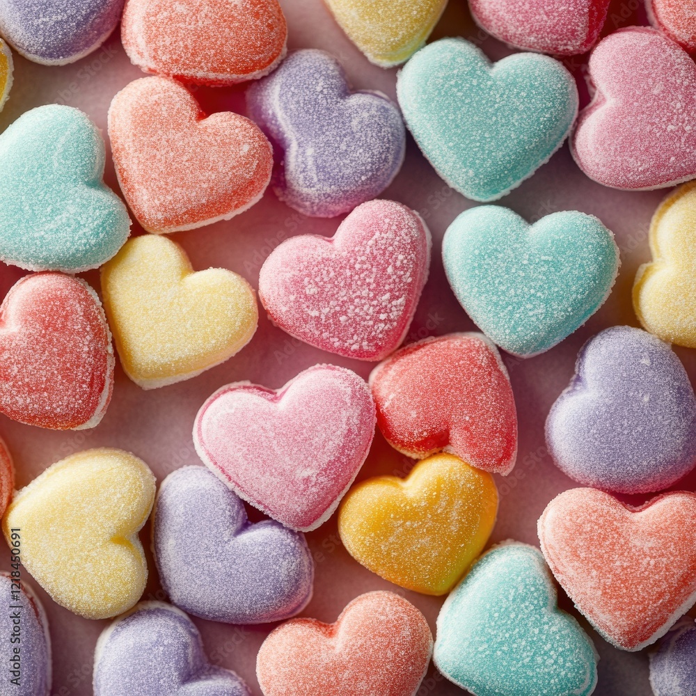 Colorful heart-shaped candies arranged in a delightful display for a festive occasion. Generative AI Colorful heart-shaped candies arranged in a delightful display for a festive occasion. Generative AI
