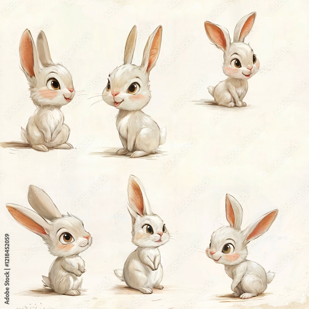 Fototapeta premium bunny bunny children's book illustration character from different perspectives